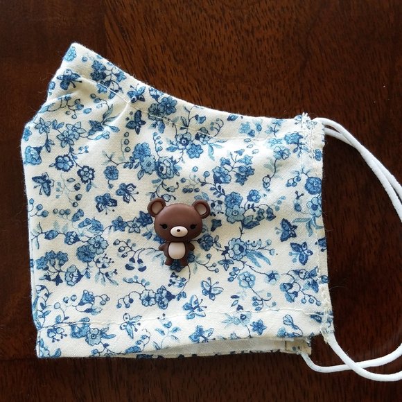 Face Mask KIDS Blue Floral Removable Teddy Bear - Picture 3 of 4